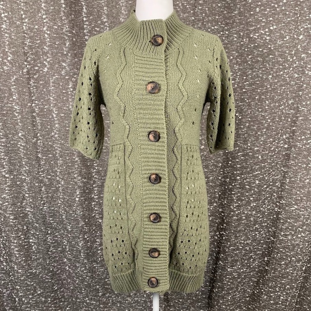 Vintage Y2K Funky People Green Knit Sweater Dress Button Boho Women's M‎